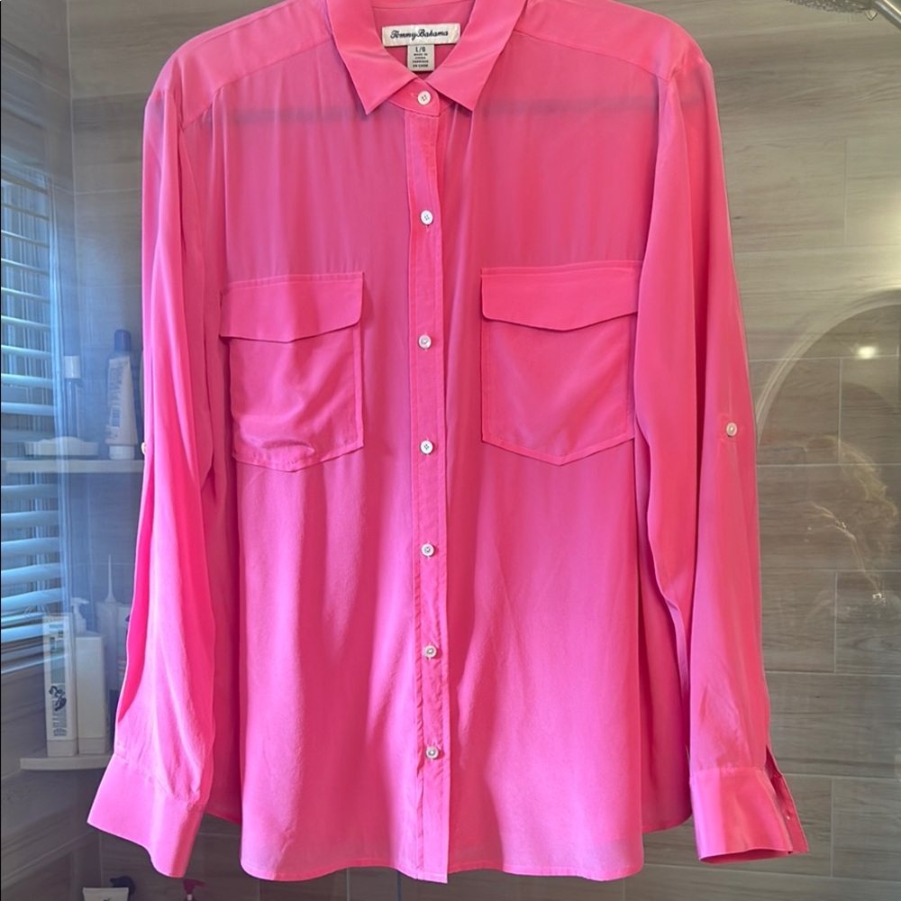 Tommy Bahama Pink Button-Up Shirt size large silk